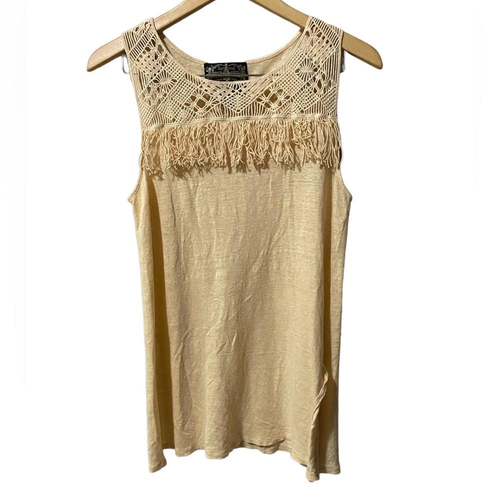 ANTHROPOLOGIE JAMES COVIELLO NY CROCHET BLOUSE SLEEVELESS COLOR CREAM SIZE L